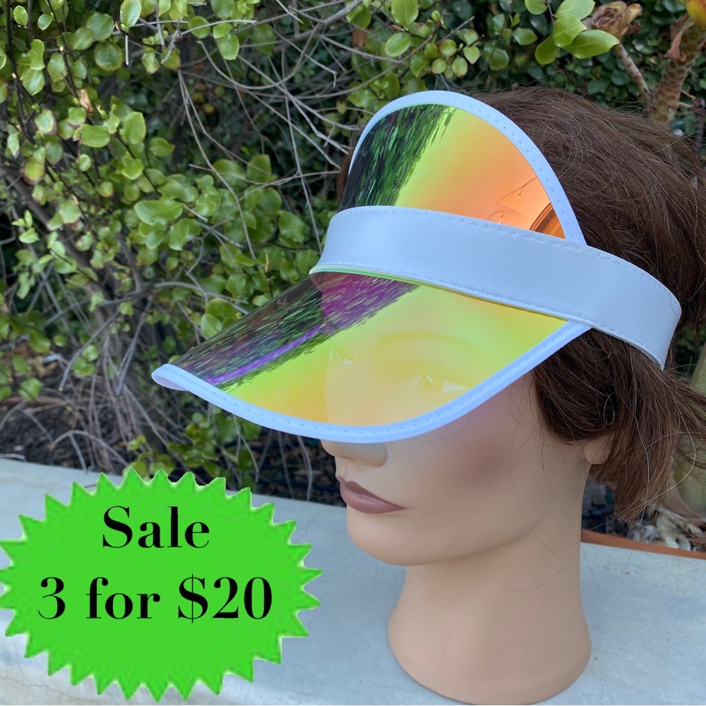 Summer on SUNSET holographic visor sun protection hat cap white iridescent brim
